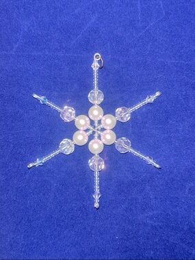 Elegant White Beaded Snowflake Ornament - Holiday Decoration